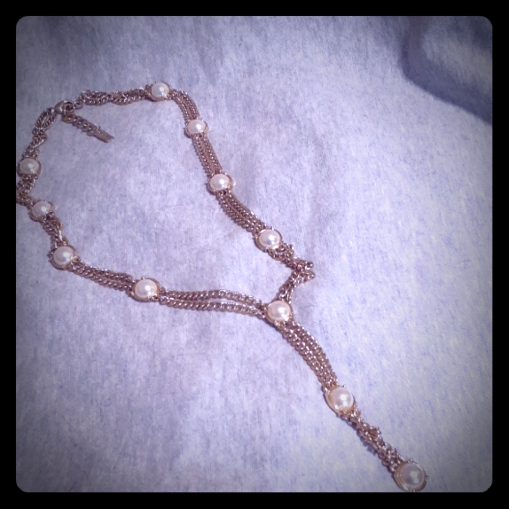 BaubleBar Faux Pearl Gold Tone Lariat Necklace